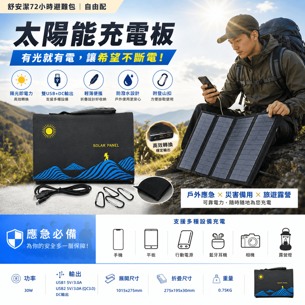折疊式太陽能充電板(30W)