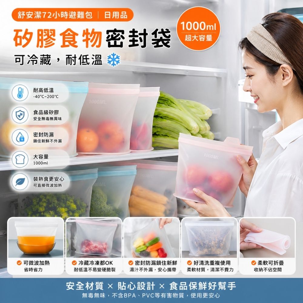 矽膠食物密封袋1000ml
