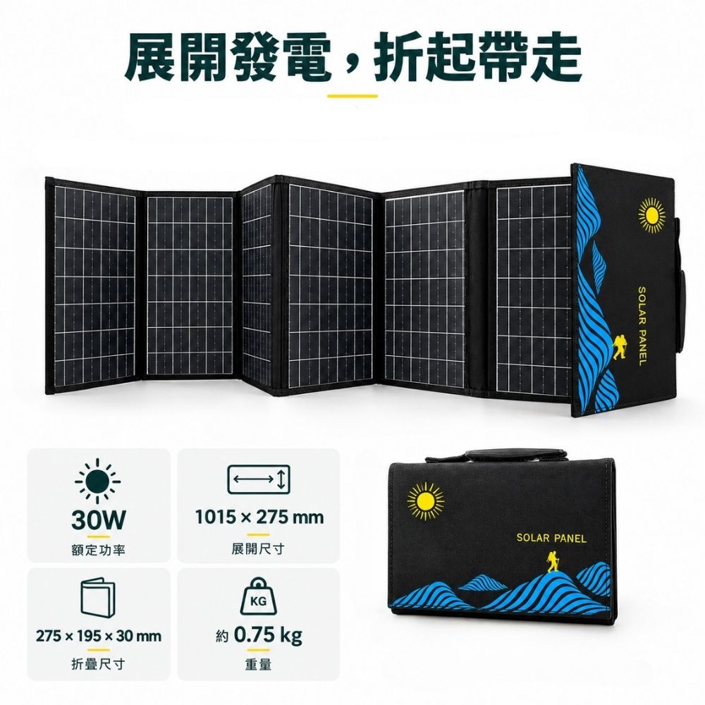 折疊式太陽能充電板(30W)